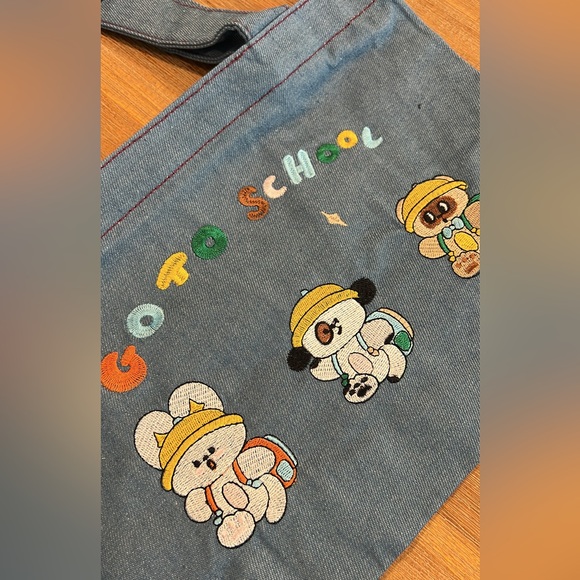 Cute lunch bag mini bag jeans bag embroidered letters Go to School - Picture 4 of 6